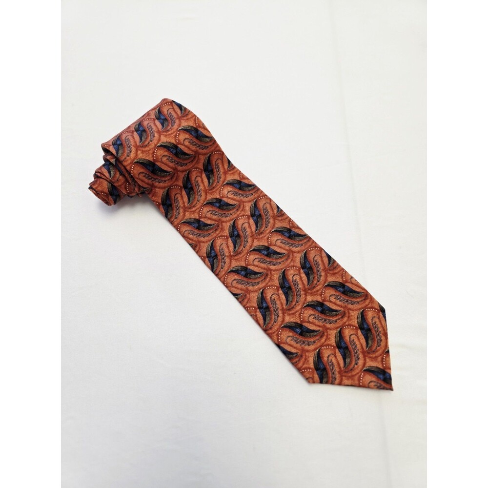 NEW J.Z. Richards Orange & Navy Blue Paisley Silk Necktie Handmade In The USA